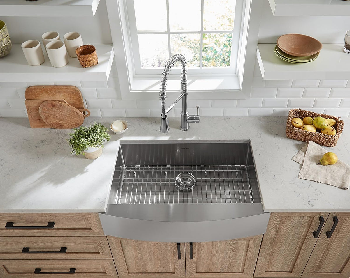 33X22-Inch Stainless Steel Apron Sink with Grid and Drain Y5187
