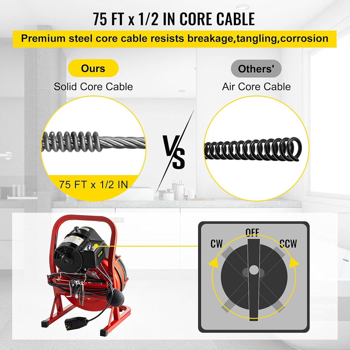 75Ft x 1/2Inch Drain Cleaner Machine with 2" Spiral Cutter E37511