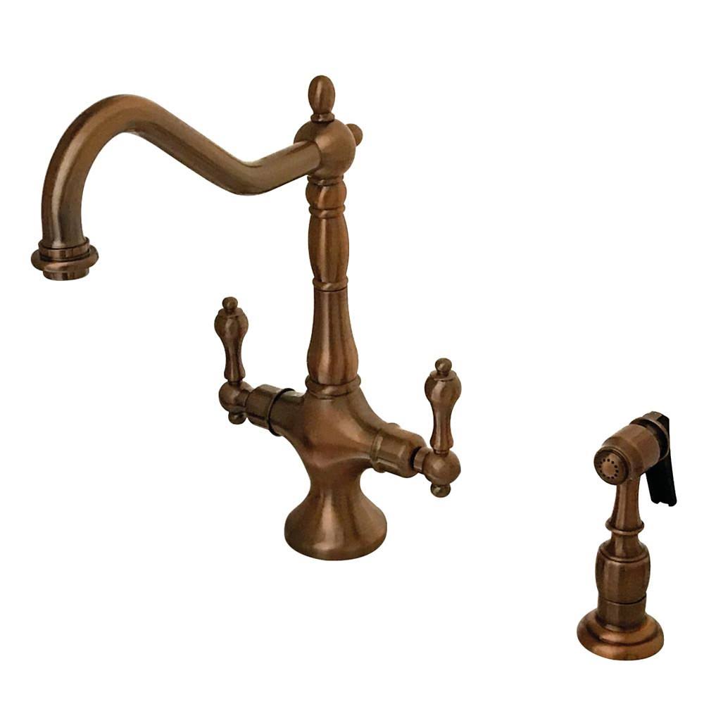 Satin Nickel Double Handle Kitchen Faucet with Brass Sprayer F94241