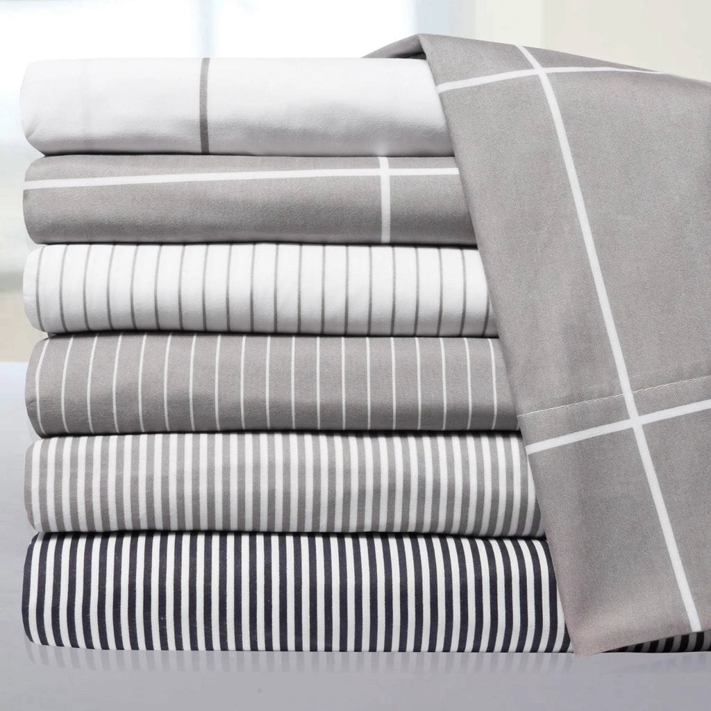 California King White Pinstripe Bed Sheet Set W443