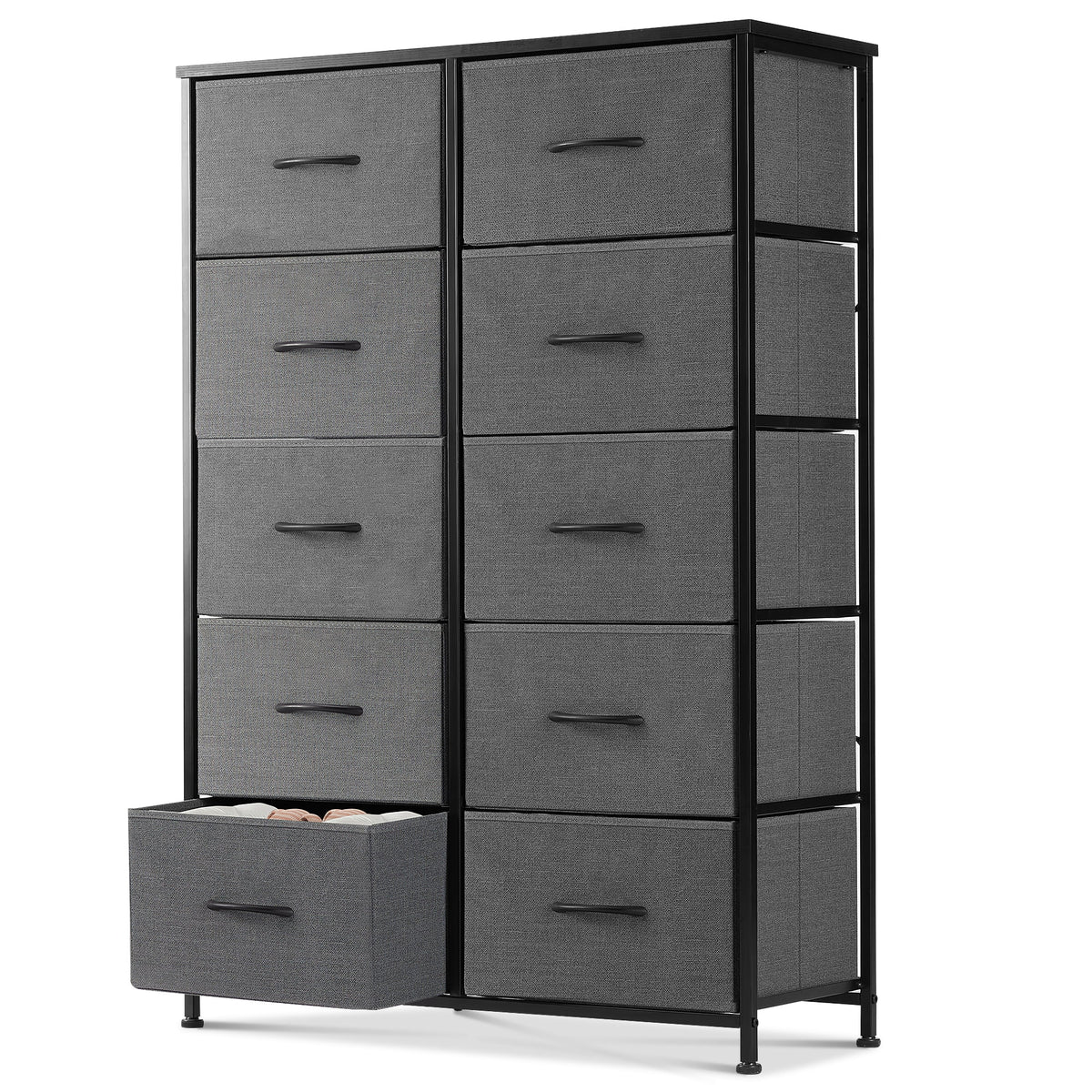 Black 5 Drawer Fabric Dresser with Wood Top D124188