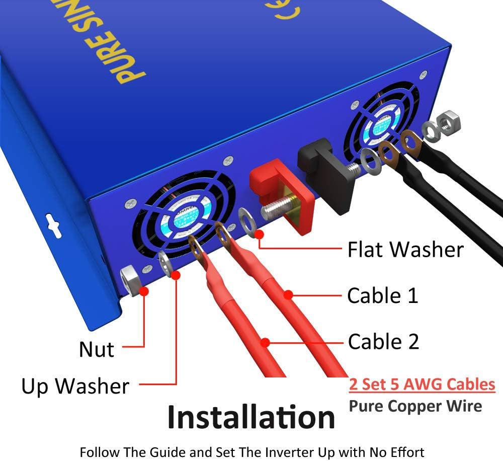 2000W Pure Sine Wave Power Inverter 24V DC to AC 120V with Remote Switch F209