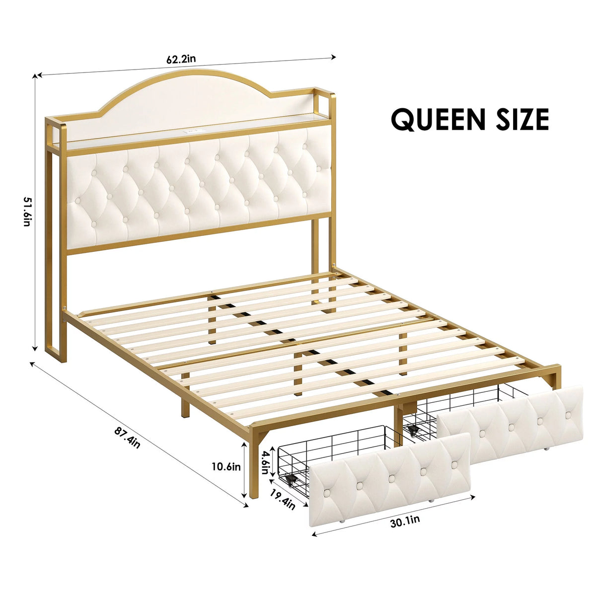 White Queen Size Storage Bed with 2 Drawers S452533
