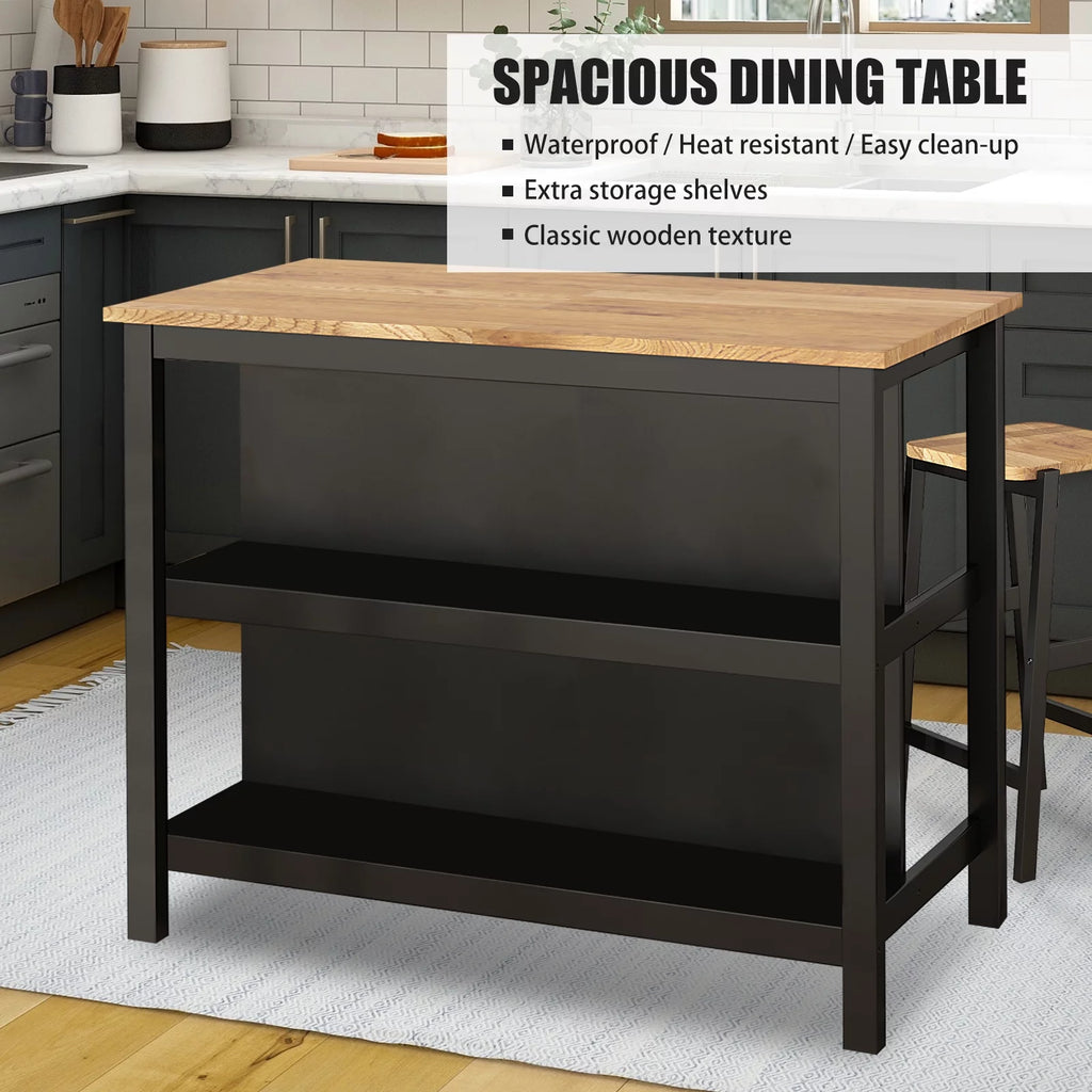 3 PCS RubberWood Dining Table Set with 2 Stools N419