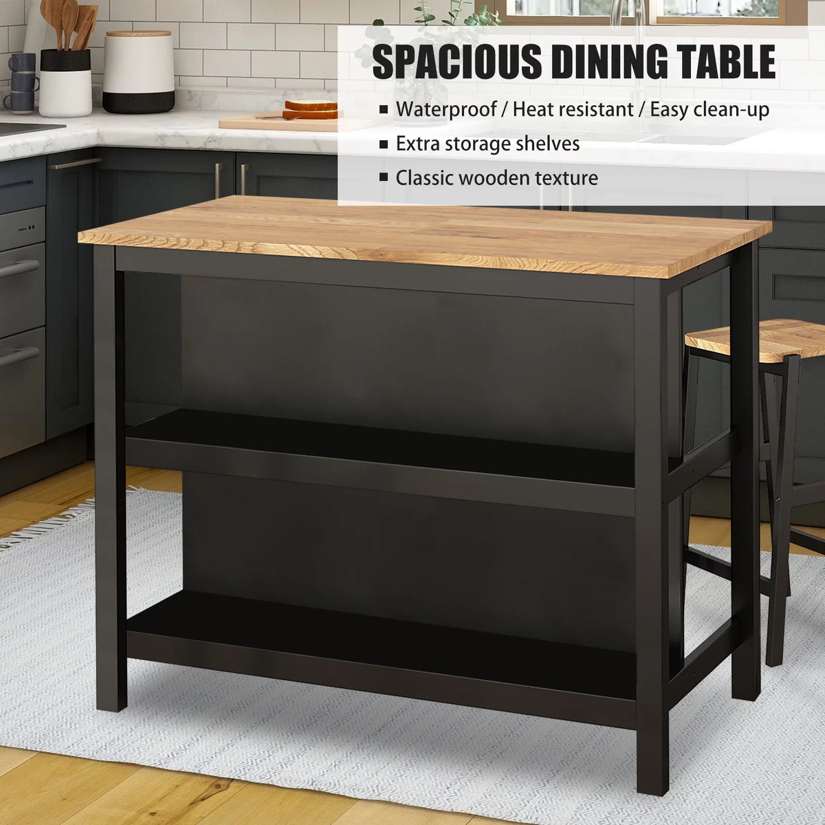 3 PCS RubberWood Dining Table Set with 2 Stools N419