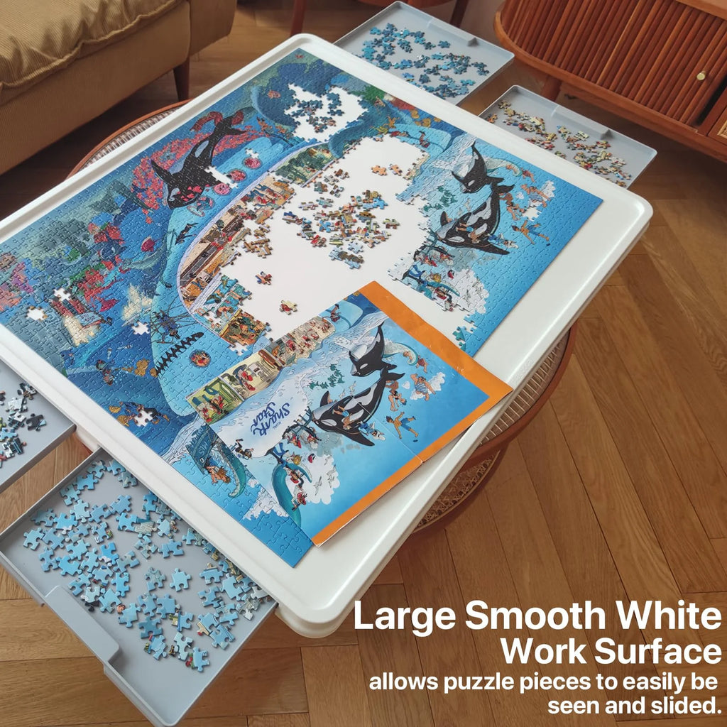 1500 Piece Wooden Puzzle Board with Folding Legs and 4 Drawers J279