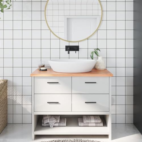 Solid Oak Wood Bathroom Countertop Light Brown Handmade Live Edge Vanity Top with Varnish Finish 15.7"x11.8"x(0.8"-1.6") W23025