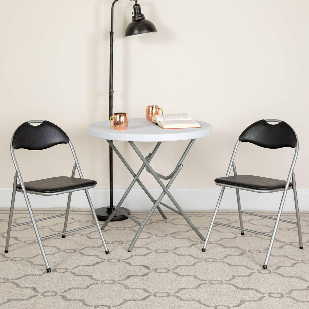 Black Vinyl Metal Folding Chair 4 Pk E851