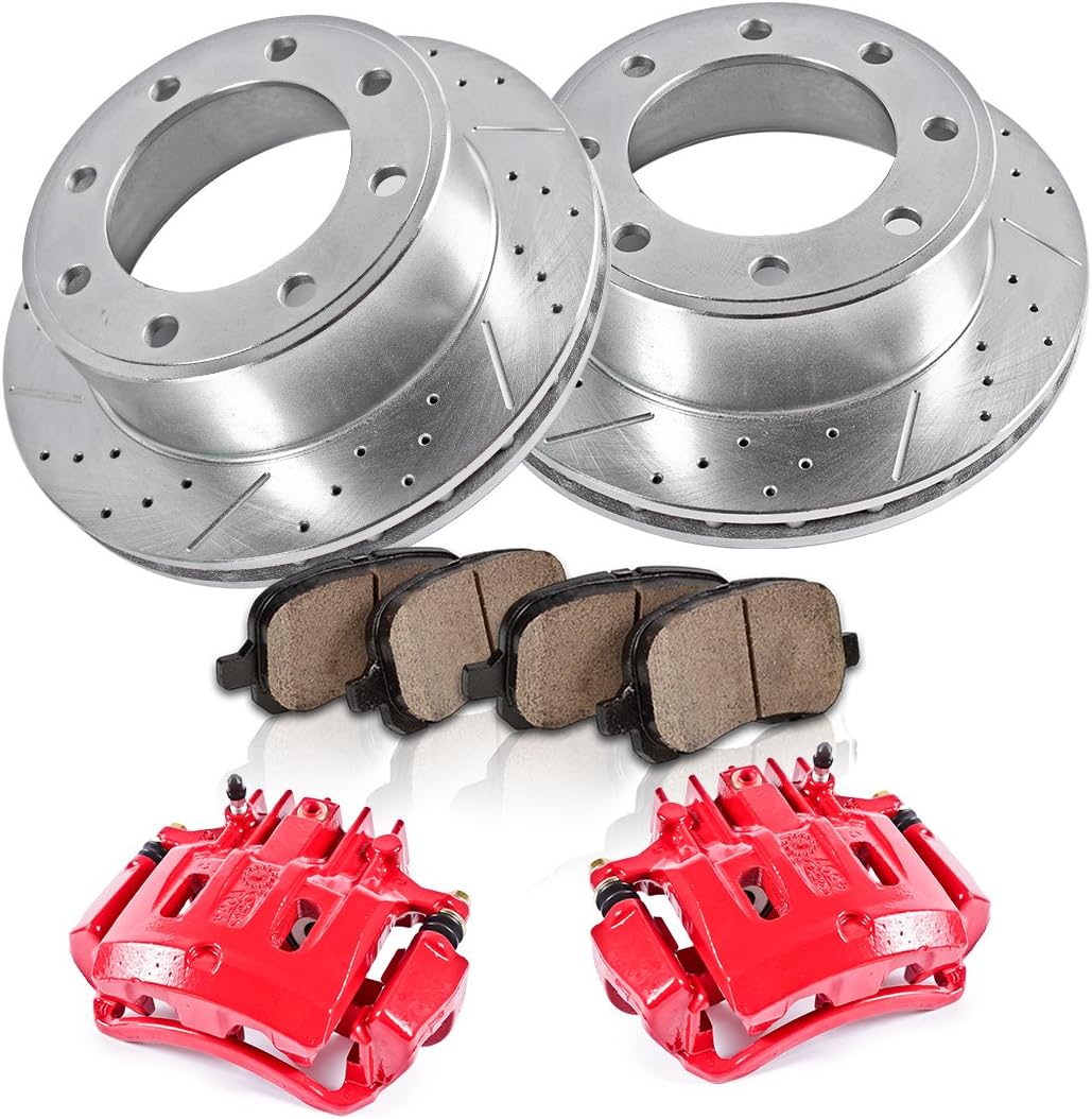 Powder Coated Red Calipers 8 Lug Rotors Ceramic Pads Kit P698957