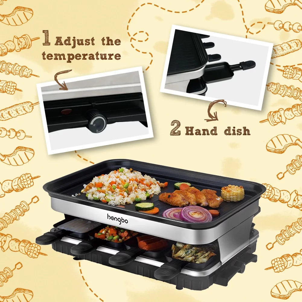 2 in 1 Electric Raclette Grill Plate with 8 Mini Pans N222778