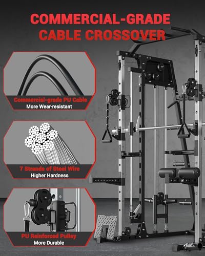 2200LBS Smith Machine Power Cage with Smith Bar, Cable Systems Q9083