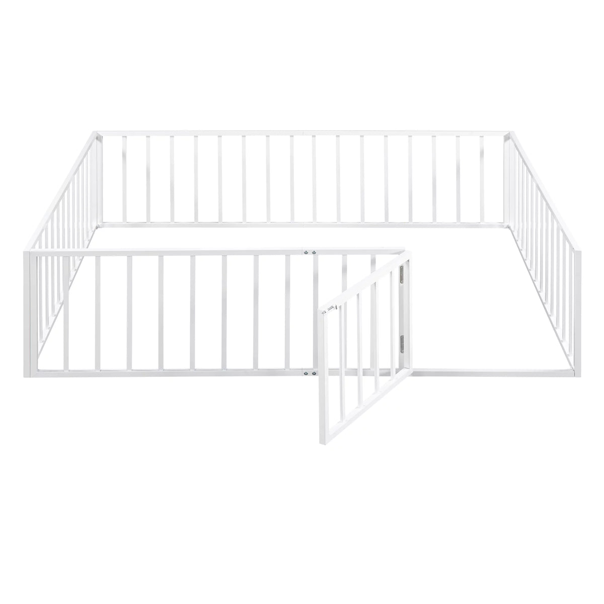 White Queen Metal Floor Bed with Fence Rails and Lockable Door T159