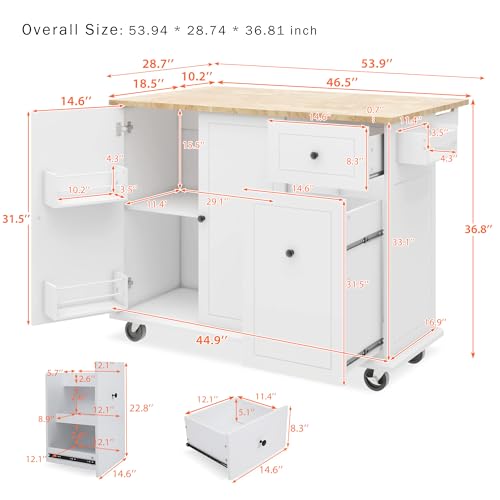 Kitchen Cart with Wood Top, 4 Drawers, Open Shelves and Door P5081