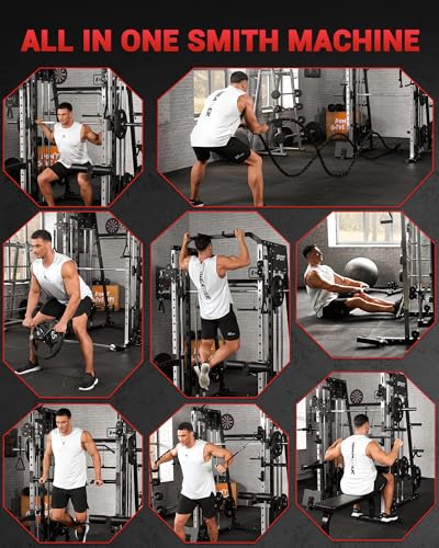 2200LBS Smith Machine Power Cage with Smith Bar, Cable Systems Q9083