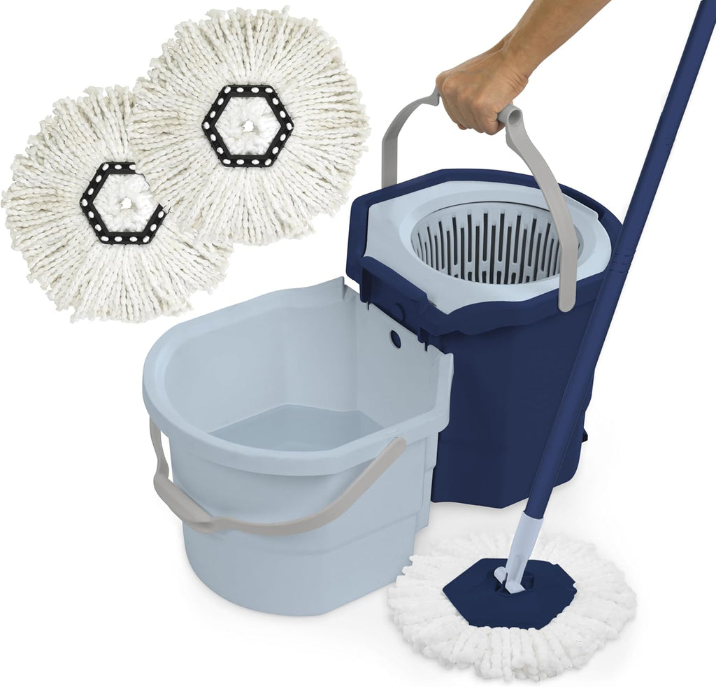 Blue/White Spin Mop and Mopping Bucket Set with Refill W690