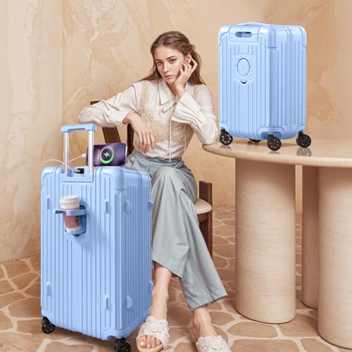 2 Piece Hardside Luggage Set with TSA Lock 20+28 Inch LightBlue B124593