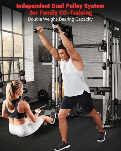 2200LBS Smith Machine Power Cage with Smith Bar, Cable Systems Q9083