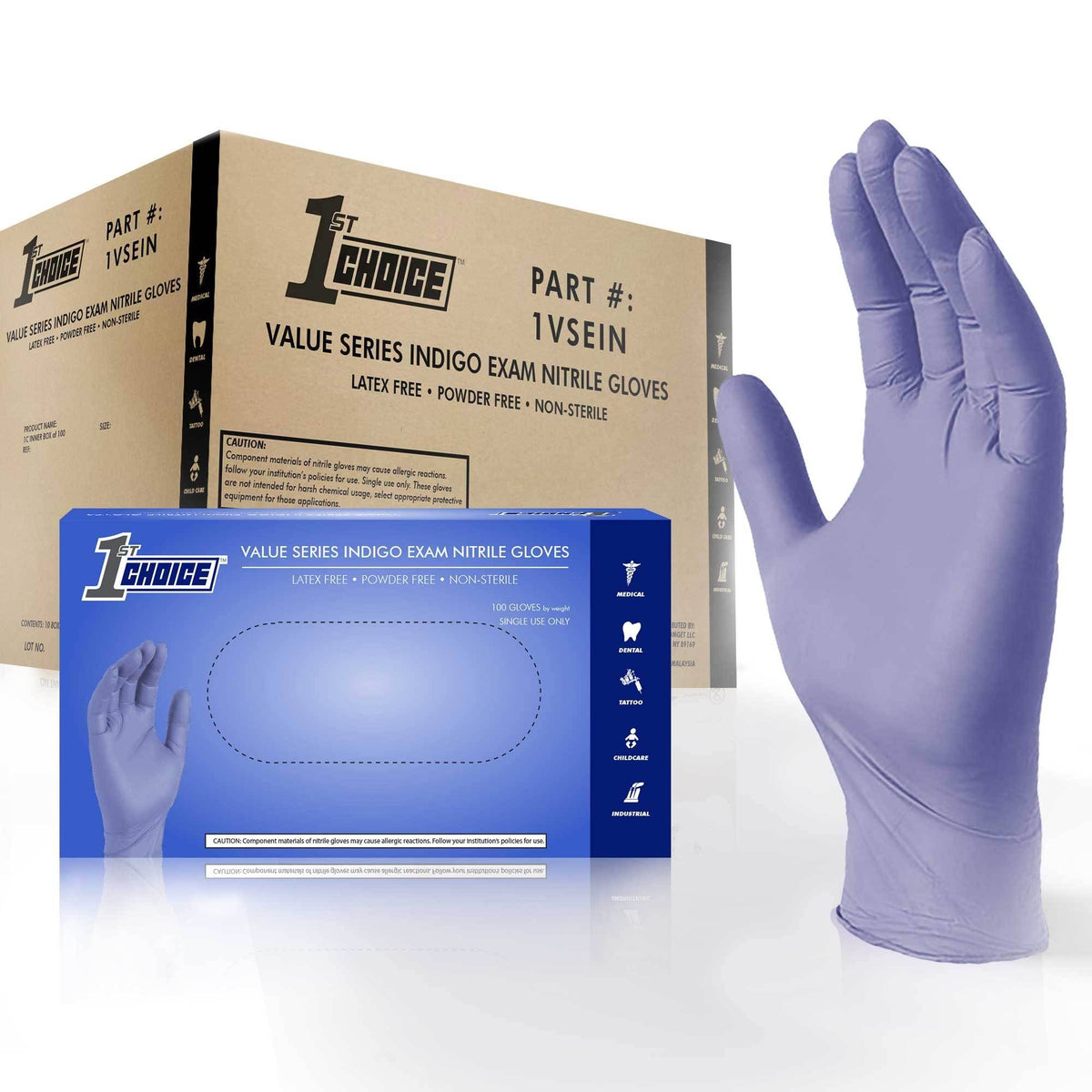 Light Indigo Nitrile Disposable Gloves, 3.5 mil, Medium, Case of 1000 V284811