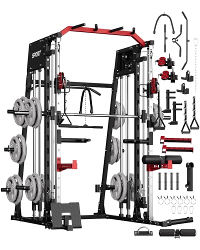 2200LBS Smith Machine Power Cage with Smith Bar, Cable Systems Q9083