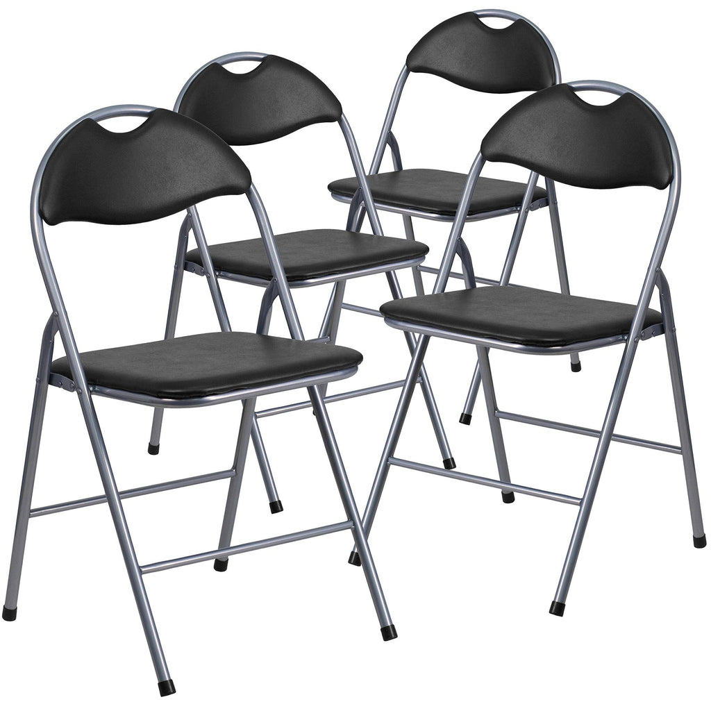 Black Vinyl Metal Folding Chair 4 Pk E851