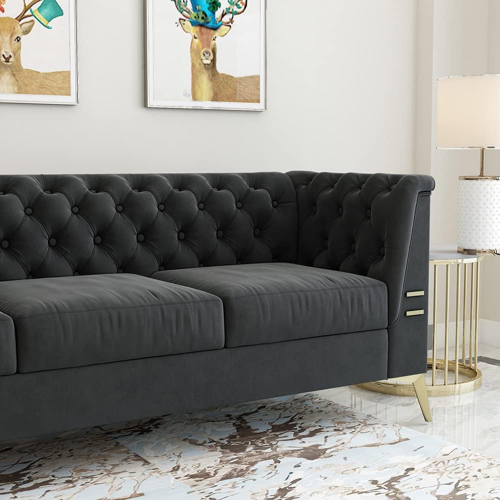 Dark Grey Velvet Chesterfield 3 Seater Sofa D36218