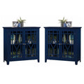 2 Piece Indigo Blue Geometric Glass Door Accent Curio Cabinet Set L242578