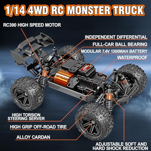1:14 4WD Off-Road RC Truck with 2 Rechargeable 1300 mAh Batteries D1690
