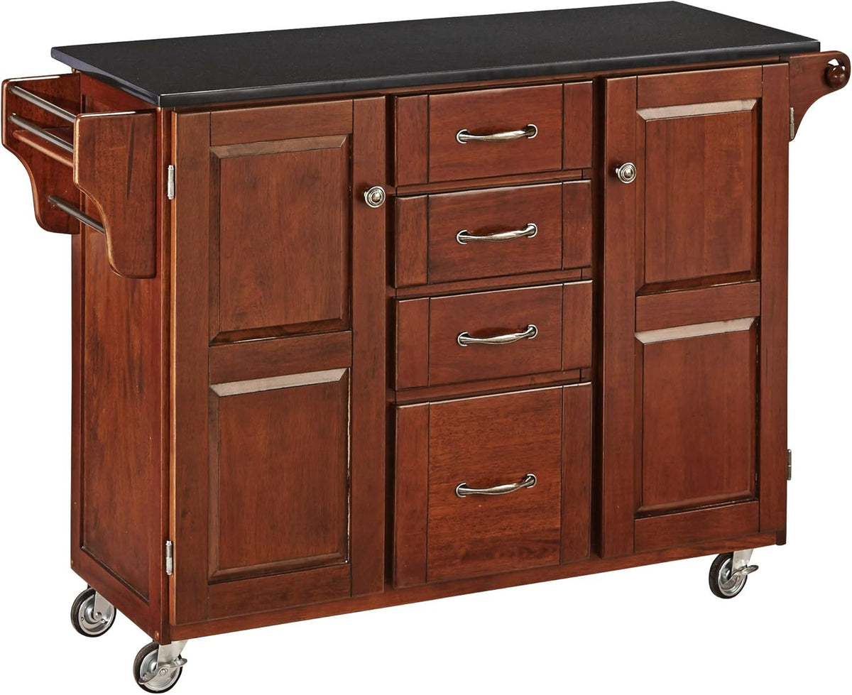 Natural 2 Door Kitchen Cart with Black Top M65427