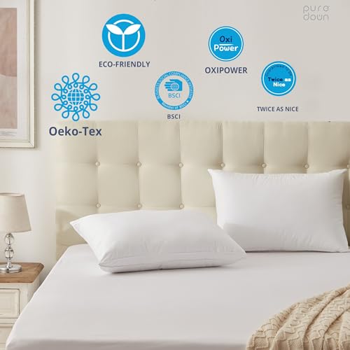 Set of 2 King Size Goose Feathers and Down White Pillows with Cotton Cover A29683