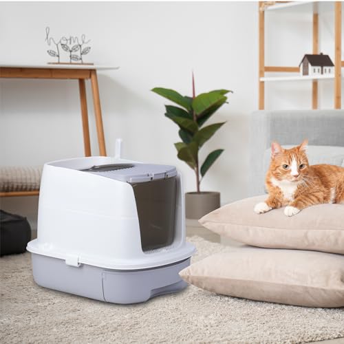 Grey Enclosed Cat Litter Box with Lid U607487