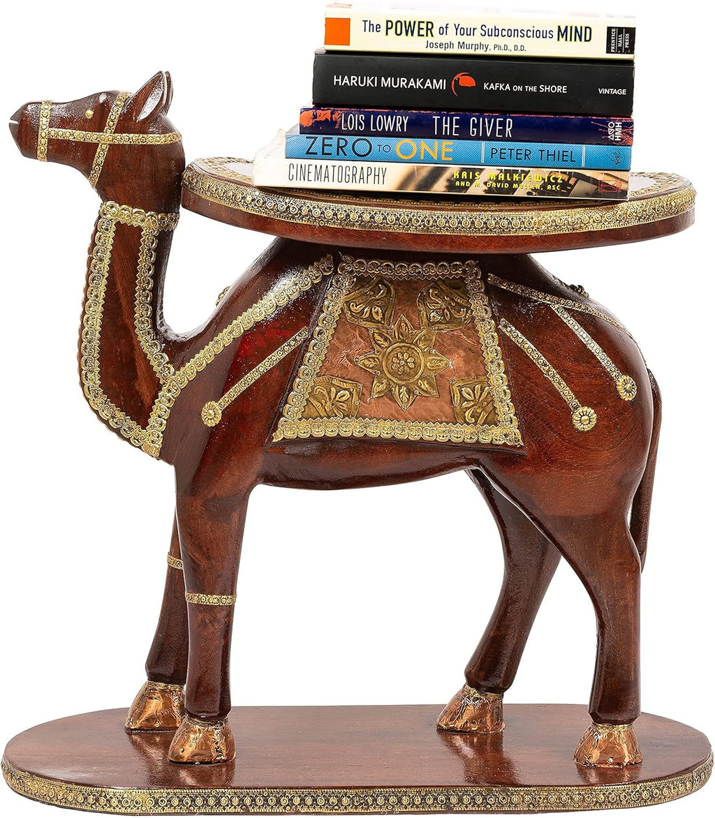 Hand Carved Wooden Coffee Table with Drawer I622