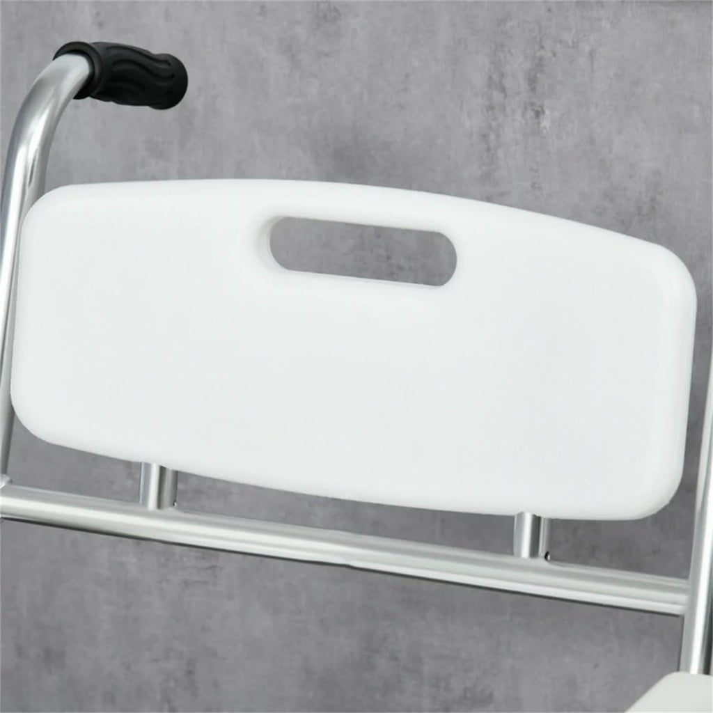 White Rolling Shower Wheelchair with Commode, 4 Lockable Wheels K2231
