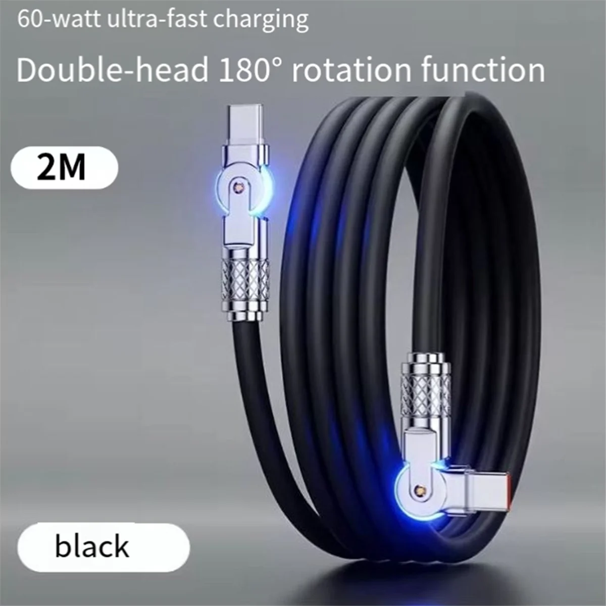 Type-C to Type-C 180° Swivel Double Elbow Data Cable 2m U412771