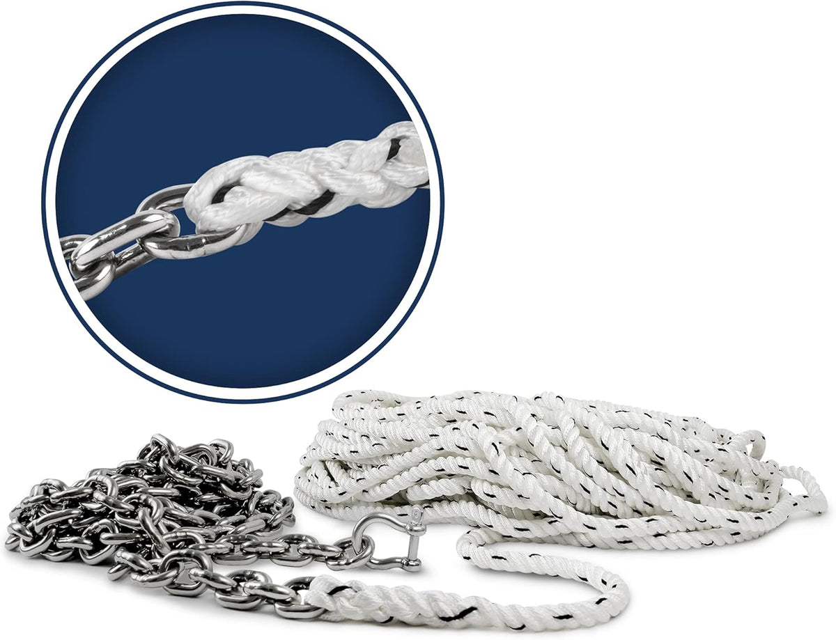 Nylon 3 Strand Anchor Rode with Stainless Steel Chain and Shackle H25306