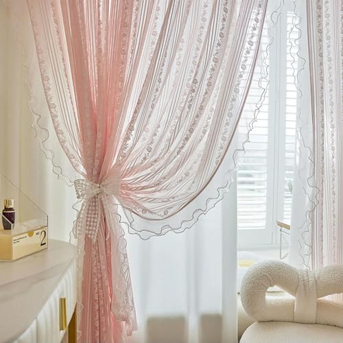 Sheer Pink Ruffle Curtains N85657