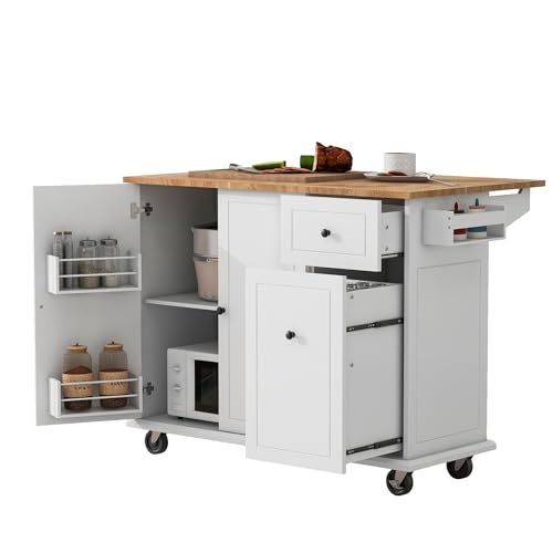 Kitchen Cart with Wood Top, 4 Drawers, Open Shelves and Door P5081