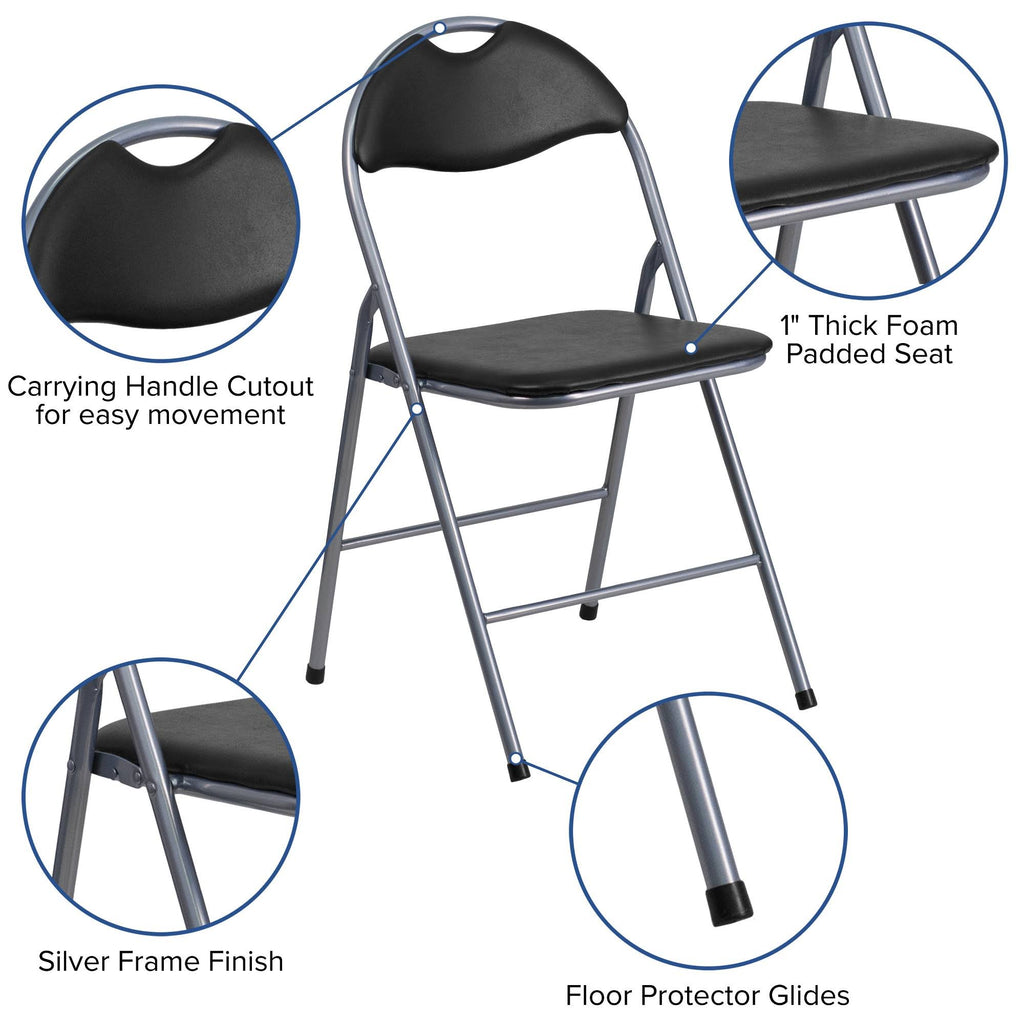 Black Vinyl Metal Folding Chair 4 Pk E851