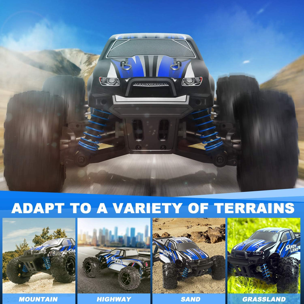 Remote Control Off Road Monster Truck 1:18 Scale 4WD Blue F844641