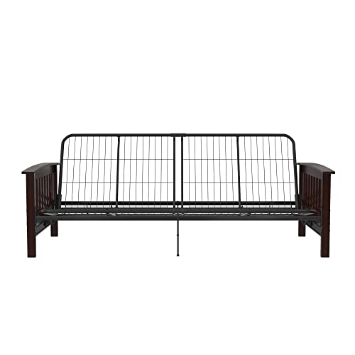 Brown Full Size Wood and Black Metal Futon Frame B20080