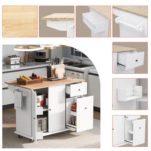Kitchen Cart with Wood Top, 4 Drawers, Open Shelves and Door P5081