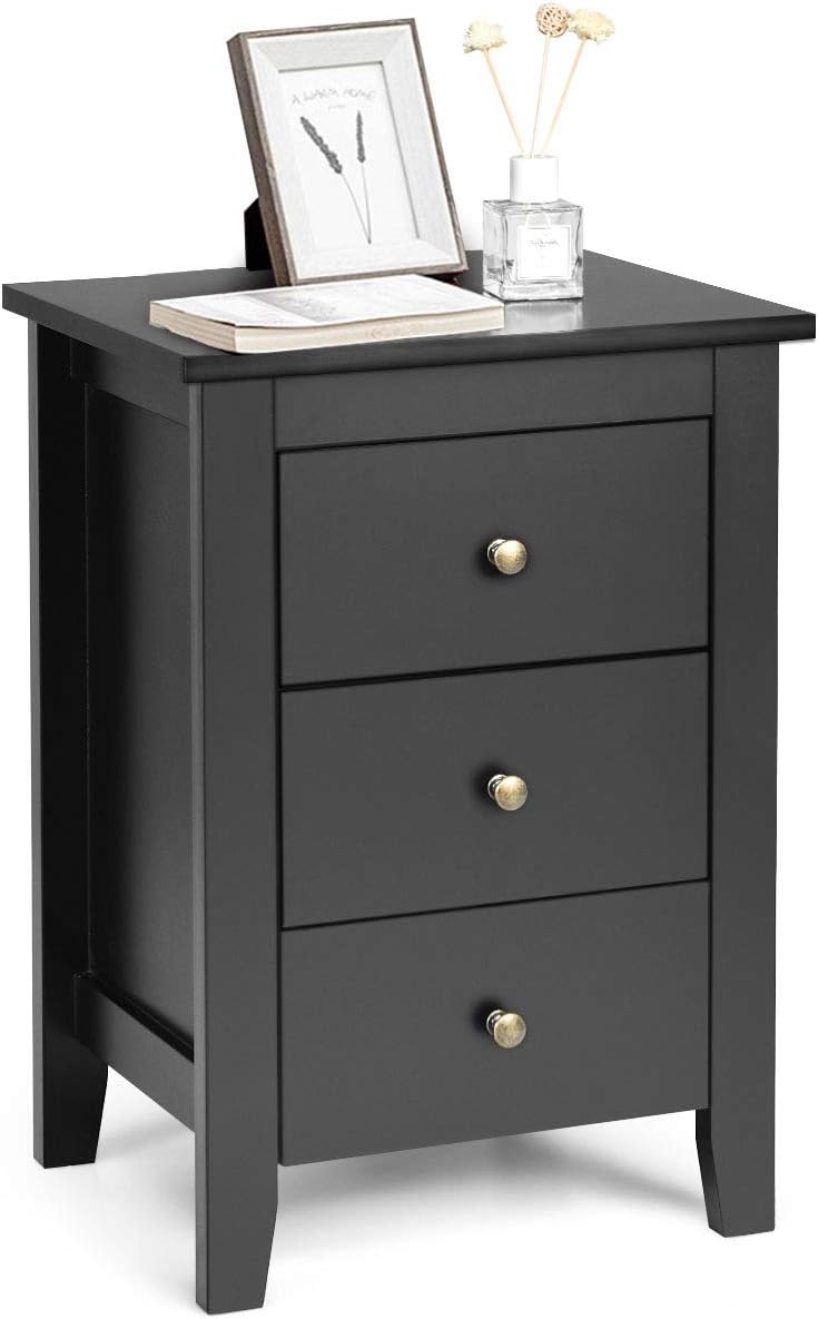 Black 3 Drawer Wood Nightstand C655