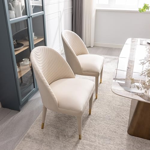 Beige Velvet Set of 2 Dining Chairs with Solid Wood Legs Q42319
