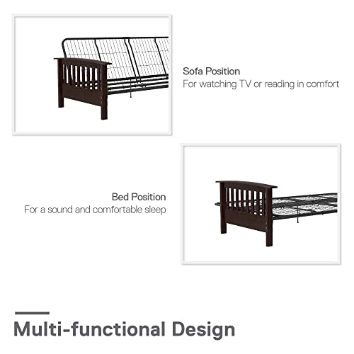 Brown Full Size Wood and Black Metal Futon Frame B20080