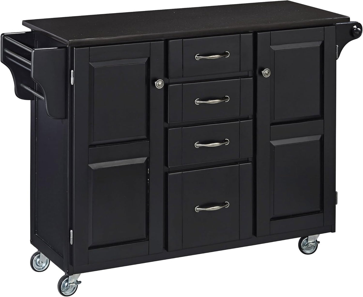 Natural 2 Door Kitchen Cart with Black Top M65427