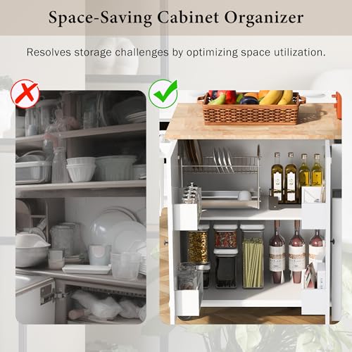 Kitchen Cart with Wood Top, 4 Drawers, Open Shelves and Door P5081