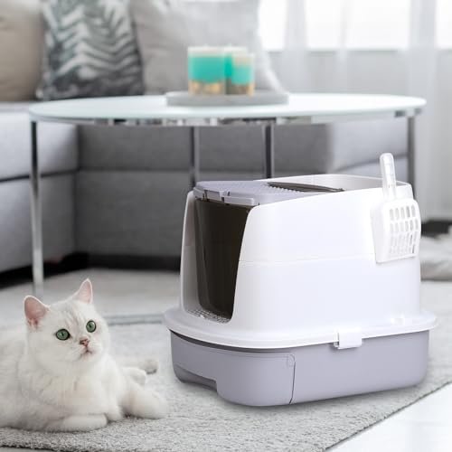 Grey Enclosed Cat Litter Box with Lid U607487