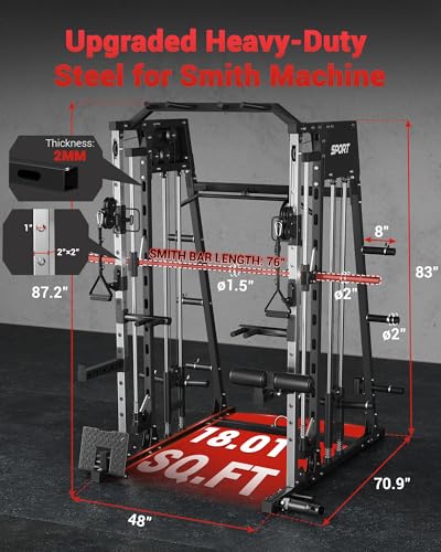 2200LBS Smith Machine Power Cage with Smith Bar, Cable Systems Q9083