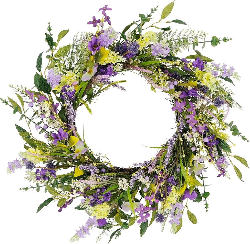 24" Artificial Lavender Floral Door Wreath, Green/Purple O318298
