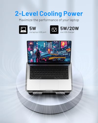 Laptop Cooling Stand with 360° Rotation Base, Detachable Thermoelectric Cooler, Adjustable Height, Solid Carbon Steel, 2-Power Peltier Cooling Pad A29706
