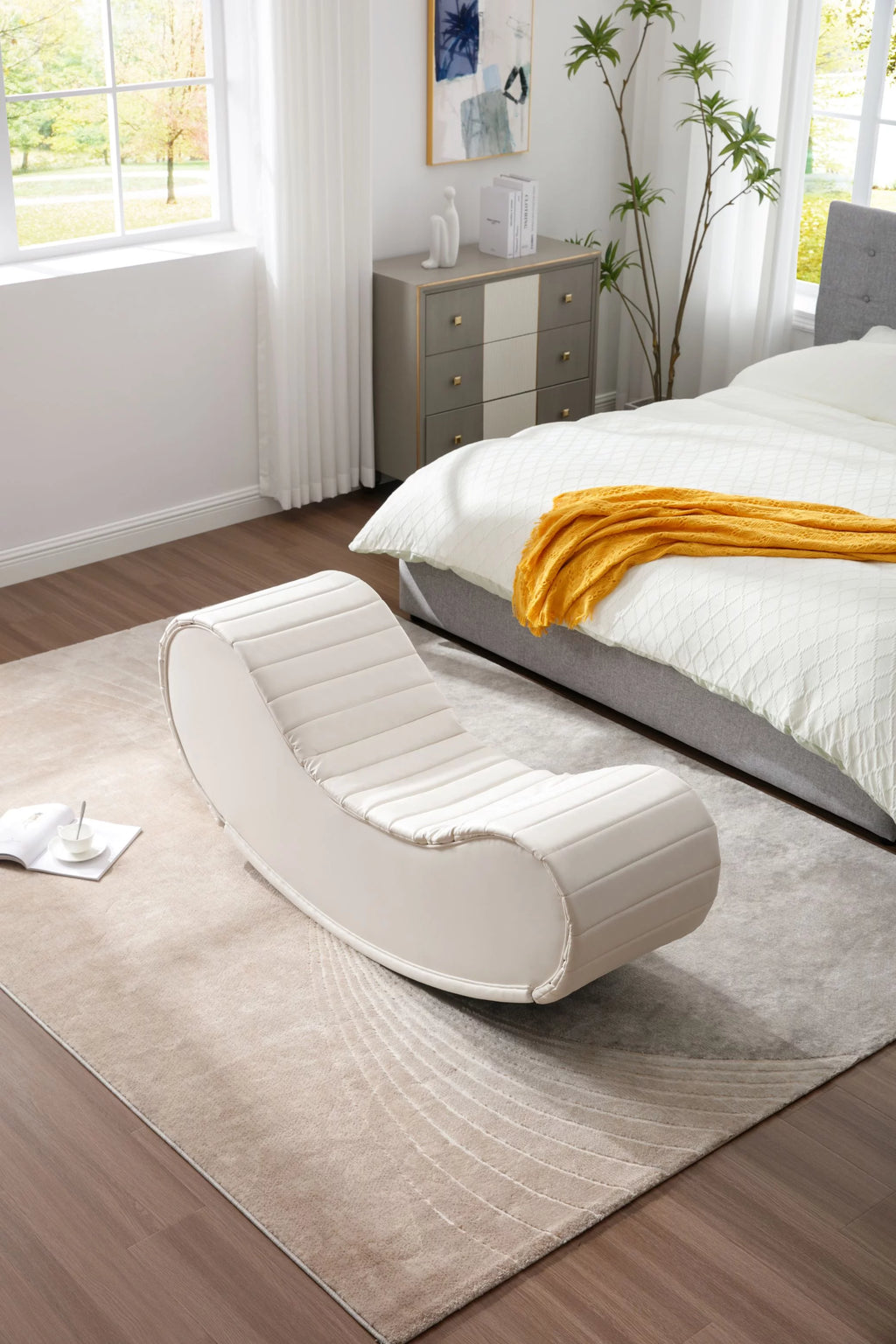 White & Black Faux Leather Curved Sofa A9615